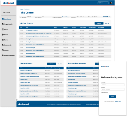 Stratomat desktop dashboard and mobile login page